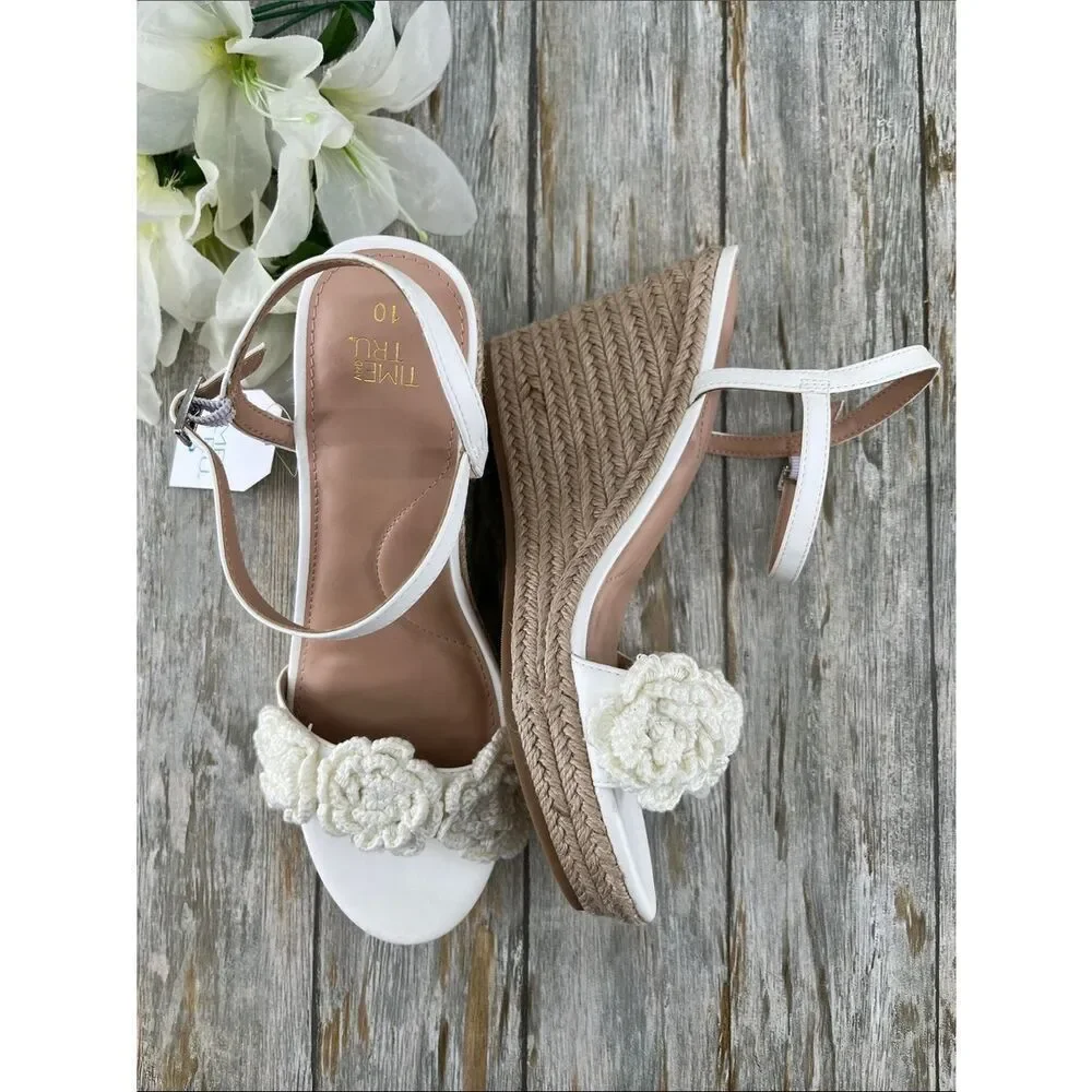 Women's Macrame Flower Espadrille Wedge Sandals Shoes Size 10